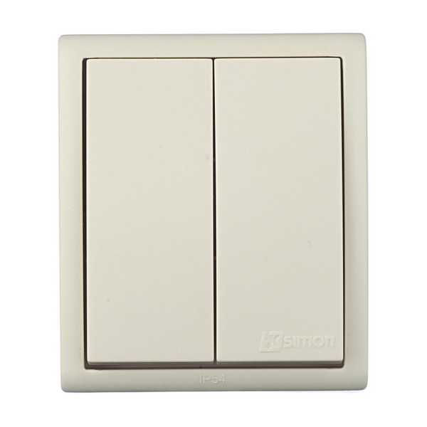 Выключатель Simon 15 Aqua 1594398-031 двухклавишный открытая установка слоновая кость IP54