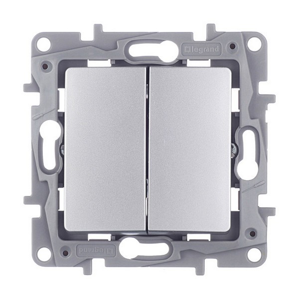 Переключатель Legrand Etika 672412 двухклавишный на 2 направления скрытая установка алюминий