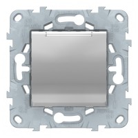 Розетка Schneider Electric Unica NEW NU503730TA скрытая установка алюминий с заземлением со шторками с крышкой
