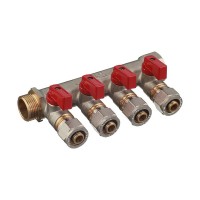 Коллектор 3/4 ВР(г) х 4 выхода 16 обж(ц) х 3/4 НР(ш) с шаровыми кранами