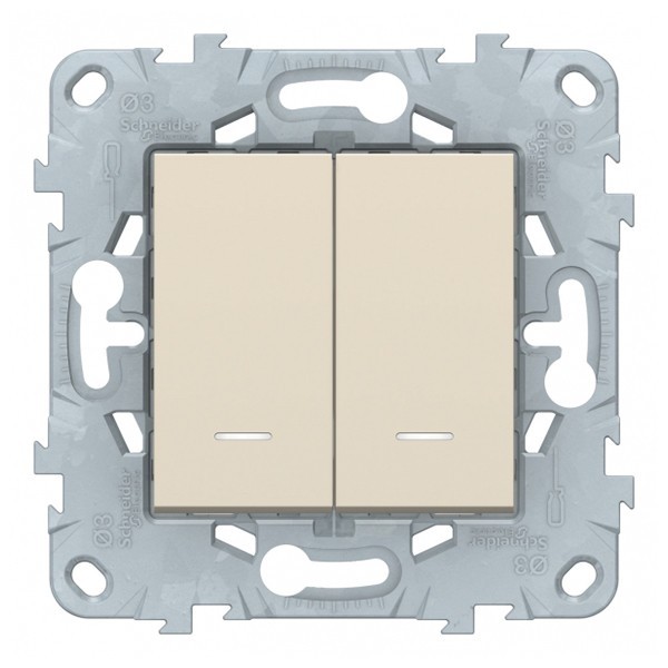 Выключатель Schneider Electric Unica NEW NU521144N двухклавишный скрытая установка бежевый с подсветкой