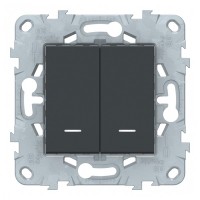 Переключатель Schneider Electric Unica NEW NU521354N двухклавишный на 2 направления скрытая установка антрацит с подсветкой