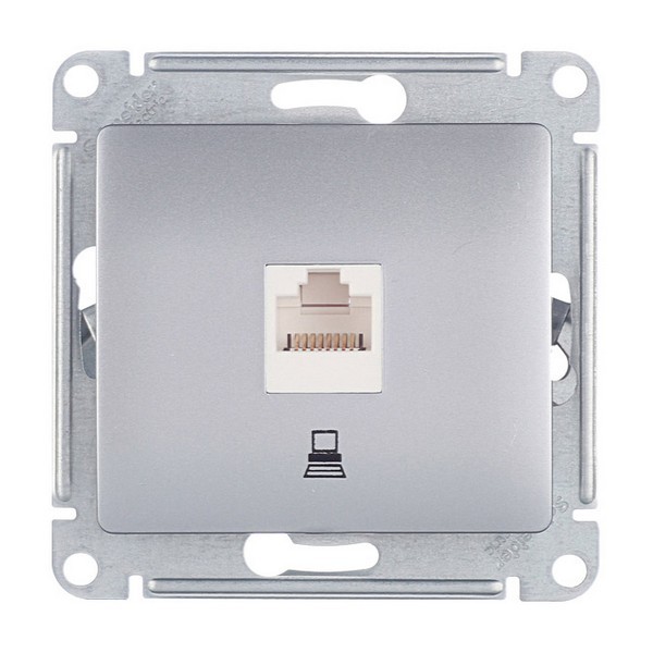 Розетка компьютерная Schneider Electric Glossa GSL000381К скрытая установка алюминий один модуль RJ45 cat 5e
