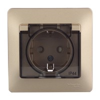 Розетка с рамкой Schneider Electric Glossa GSL000448 скрытая установка титан с заземлением IP44 со шторками с крышкой влагозащищенная