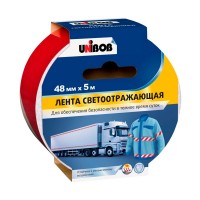 Лента клейкая светоотражающая Unibob красно-белая 48 мм 5 м