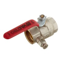 Кран шаровой латунный VALTEC Base (VT.245.N.06) 1 ВР(г) проходной ручка с дренажом и воздухоотводчиком прямой