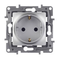 Розетка Legrand Etika 672422 скрытая установка алюминий с заземлением со шторками винтовой зажим