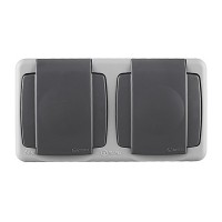 Розетка Makel 36064206 двойная открытая установка серая с заземлением IP55 блок с быстрозажимными контактами с крышкой