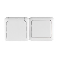 Блок выключателя с розеткой Legrand Quteo 782318 одноклавишный открытая установка белый с заземлением IP44 со шторками