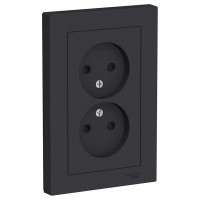 Розетка с рамкой Schneider Electric Atlas Design ATN001022 двойная скрытая установка карбон без заземления со шторками