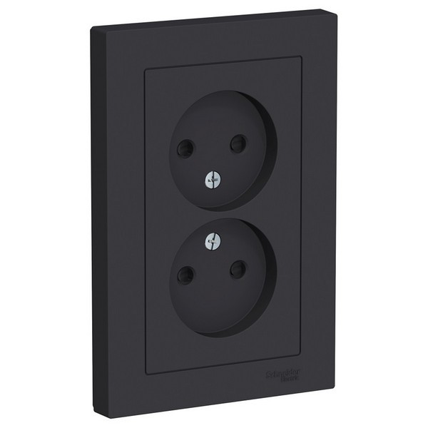 Розетка с рамкой Schneider Electric Atlas Design ATN001022 двойная скрытая установка карбон без заземления со шторками