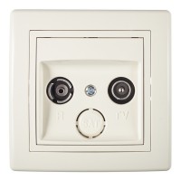 Розетка телевизионная с рамкой Aling-conel 612P.999 проходная TV-FM скрытая установка бежевая