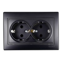 Розетка с рамкой Lezard MIRA 701-4242-127 двойная скрытая установка черный бархат с заземлением