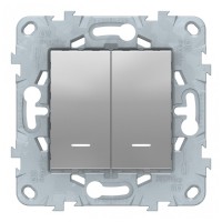 Переключатель Schneider Electric Unica NEW NU521330N двухклавишный на 2 направления скрытая установка алюминий с подсветкой