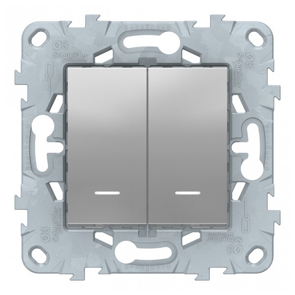 Переключатель Schneider Electric Unica NEW NU521330N двухклавишный на 2 направления скрытая установка алюминий с подсветкой