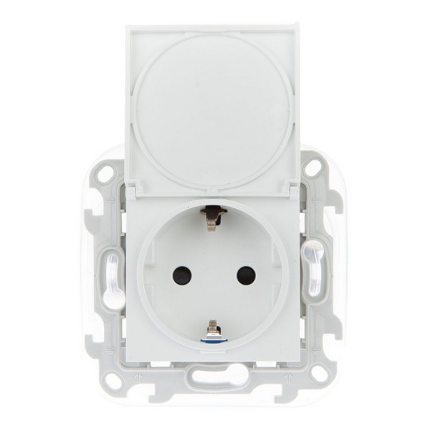Розетка Simon 24 Harmonie 2420448-030 скрытая установка белая с заземлением IP44 со шторками с крышкой