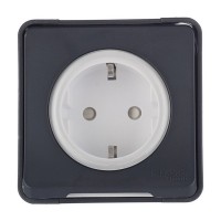 Розетка Schneider Electric Mureva S MUR36034 открытая установка антрацит с заземлением IP55 влагозащищенная со шторками