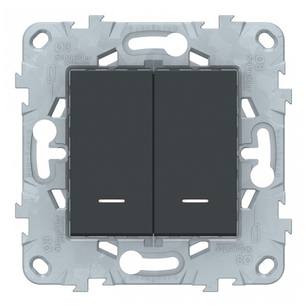 Выключатель Schneider Electric Unica NEW NU521154N двухклавишный скрытая установка антрацит с подсветкой