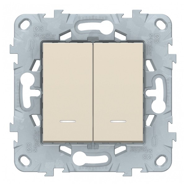 Переключатель Schneider Electric Unica NEW NU521344N двухклавишный на 2 направления скрытая установка бежевый с подсветкой
