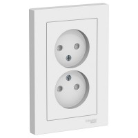Розетка с рамкой Schneider Electric Atlas Design ATN000122 двойная скрытая установка белая без заземления со шторками