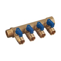 Коллектор Tiemme 3/4 ВР(г) х 4 выхода 1/2 НР(ш) ЕК х 3/4 НР(ш) с шаровыми кранами