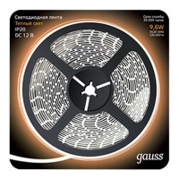 Лента светодиодная SMD 2835 Gauss 3000К теплый белый свет 9,6 Вт 12 В IP20 5 м