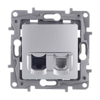 Розетка телефонная/компьютерная Legrand Etika 672452 скрытая установка алюминий модули RJ11 и RJ45