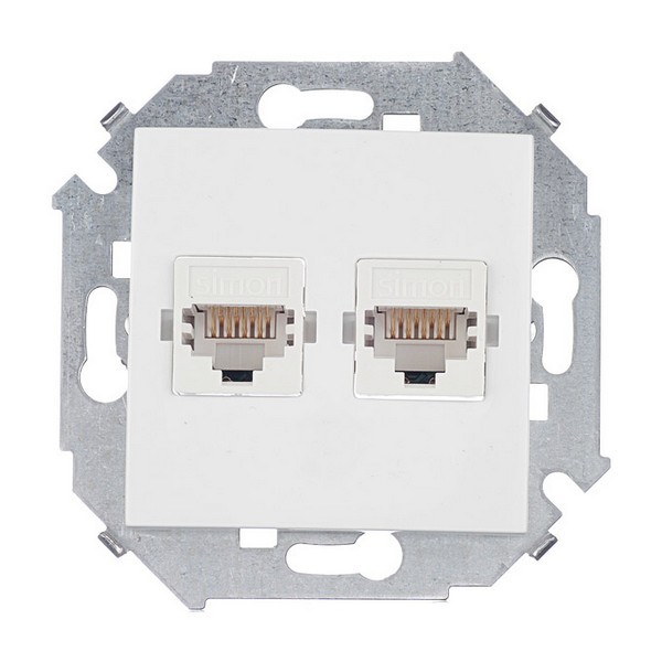 Розетка компьютерная Simon 15 1591593-030 скрытая установка белая два модуля RJ45 cat 5e