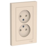 Розетка с рамкой Schneider Electric Atlas Design ATN000222 двойная скрытая установка бежевая без заземления со шторками
