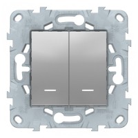 Выключатель Schneider Electric Unica NEW NU521130N двухклавишный скрытая установка алюминий с подсветкой