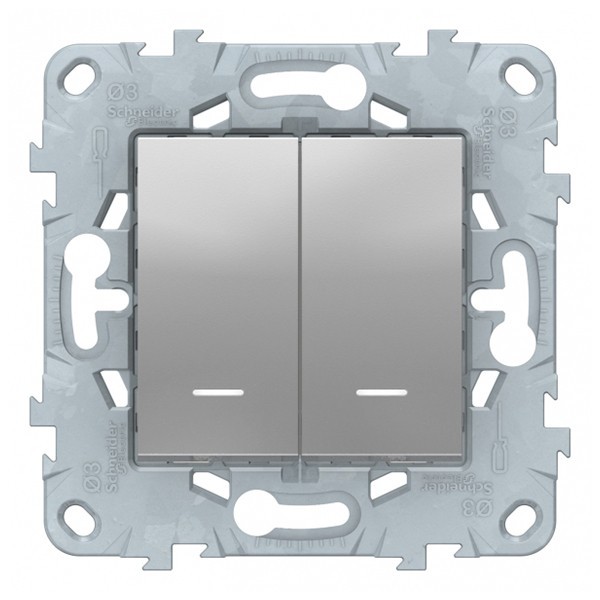 Выключатель Schneider Electric Unica NEW NU521130N двухклавишный скрытая установка алюминий с подсветкой