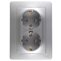 Розетка с рамкой Schneider Electric Blanca BLNRS001123 двойная скрытая установка алюминий с заземлением со шторками