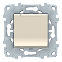 Розетка Schneider Electric Unica NEW NU503744TA скрытая установка бежевая с заземлением со шторками с крышкой