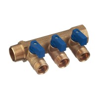 Коллектор Tiemme 3/4 ВР(г) х 3 выхода 1/2 НР(ш) ЕК х 3/4 НР(ш) с шаровыми кранами