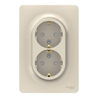 Розетка с рамкой Schneider Electric Unica NEW NU206744 двойная скрытая установка бежевая с заземлением со шторками винтовой зажим