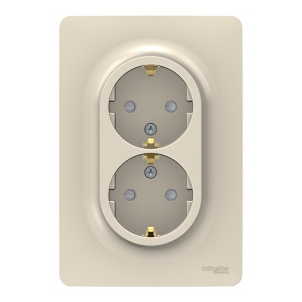 Розетка с рамкой Schneider Electric Unica NEW NU206744 двойная скрытая установка бежевая с заземлением со шторками винтовой зажим