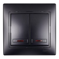 Выключатель с рамкой Lezard MIRA 701-4242-112 двухклавишный скрытая установка черный бархат с подсветкой