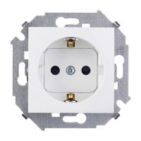Розетка Simon 15 1591443-030 скрытая установка белая с заземлением со шторками