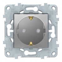 Розетка Schneider Electric Unica NEW NU505730 скрытая установка алюминий с заземлением со шторками с быстрозажимными клеммами