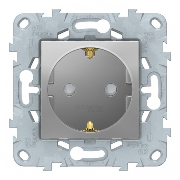 Розетка Schneider Electric Unica NEW NU505730 скрытая установка алюминий с заземлением со шторками с быстрозажимными клеммами