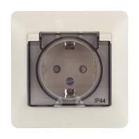 Розетка с рамкой Schneider Electric Glossa GSL000248 скрытая установка бежевая с заземлением IP44 со шторками с крышкой