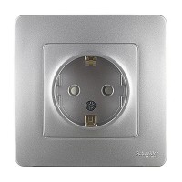 Розетка с рамкой Schneider Electric Blanca BLNRS001113 скрытая установка алюминий с заземлением со шторками