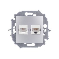 Розетка телефонная/компьютерная Simon 15 1591590-033 скрытая установка алюминий модули RJ11 и RJ45 cat 5е
