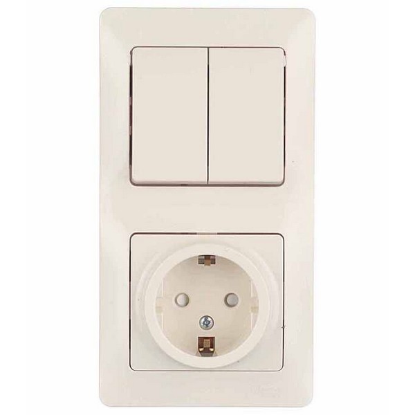 Блок выключателя с розеткой с рамкой Schneider Electric Glossa GSL000274 двухклавишный скрытая установка бежевый с заземлением со шторками