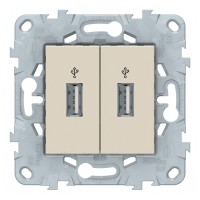 Розетка USB Schneider Electric Unica NEW NU542744 скрытая установка бежевая два информационных модуля