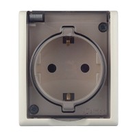 Розетка Simon 15 Aqua 1594445-031 открытая установка слоновая кость с заземлением IP54 с крышкой