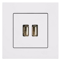 Розетка USB с рамкой GUNSAN Eqona 16401100-100353 скрытая установка белая IP20 два модуля USB