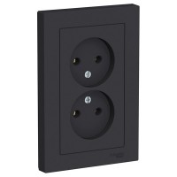 Розетка с рамкой Schneider Electric Atlas Design ATN001020 двойная скрытая установка карбон без заземления