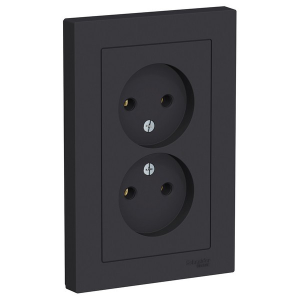 Розетка с рамкой Schneider Electric Atlas Design ATN001020 двойная скрытая установка карбон без заземления