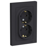 Розетка с рамкой Schneider Electric Atlas Design ATN001024 двойная скрытая установка карбон с заземлением